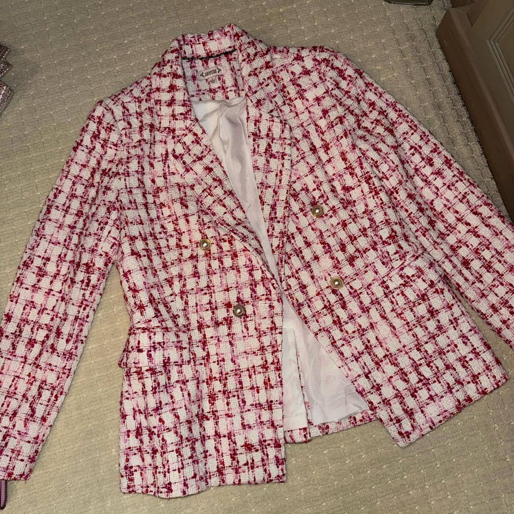Women's Pink Red Tweed Blazer